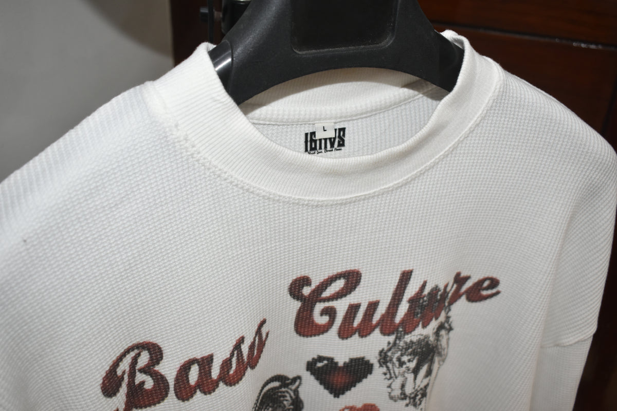 IGNVS Bass Culture Waffle Knit Oversized Full Sleeve T-Shirt - Off-White