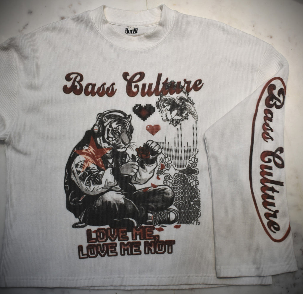IGNVS Bass Culture Waffle Knit Oversized Full Sleeve T-Shirt - Off-White