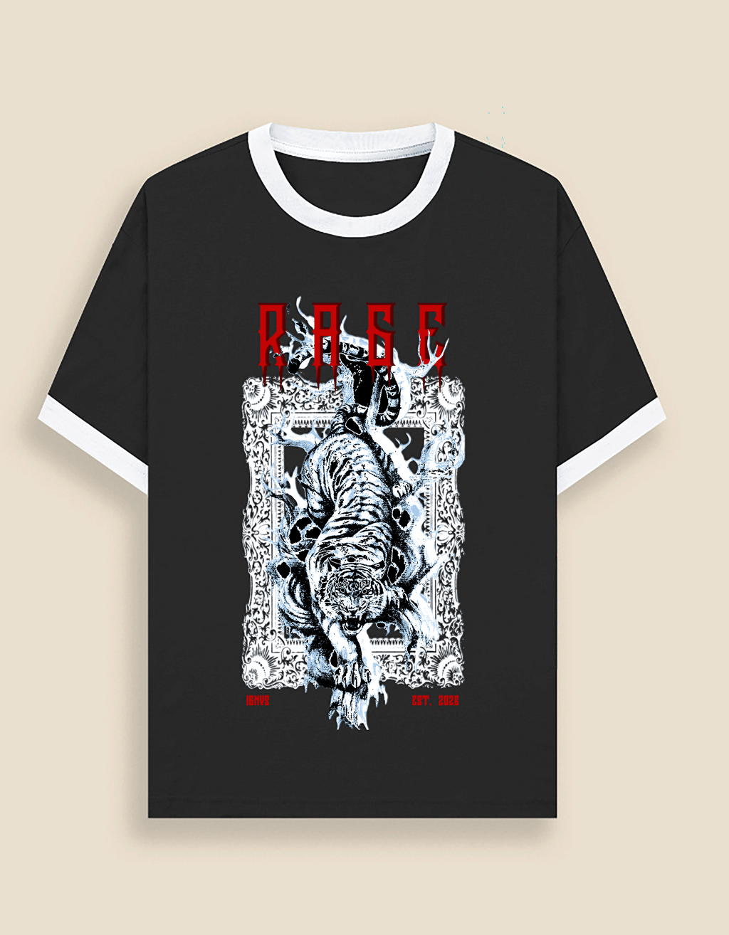 Rage of Tiger Premium Unisex Ringer T-Shirt Black