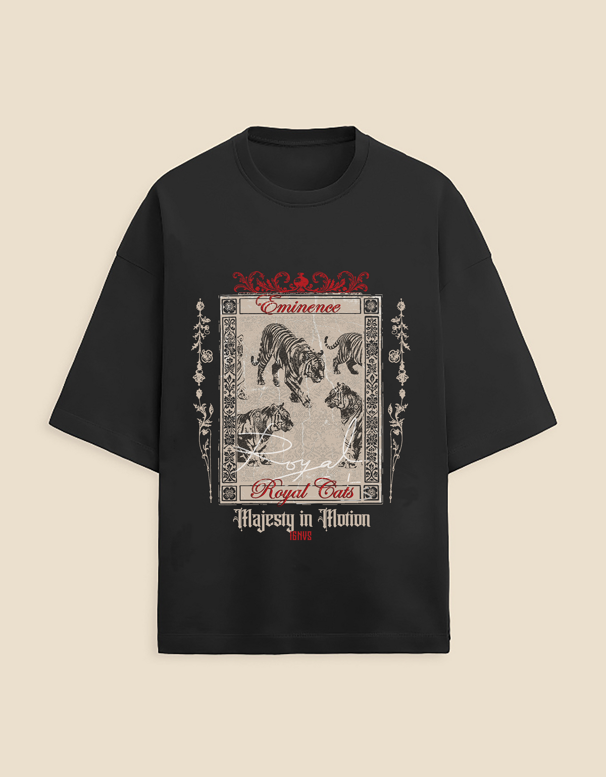 IGNVS Royal Cats Premium Unisex Terry Oversized Printed Tee
