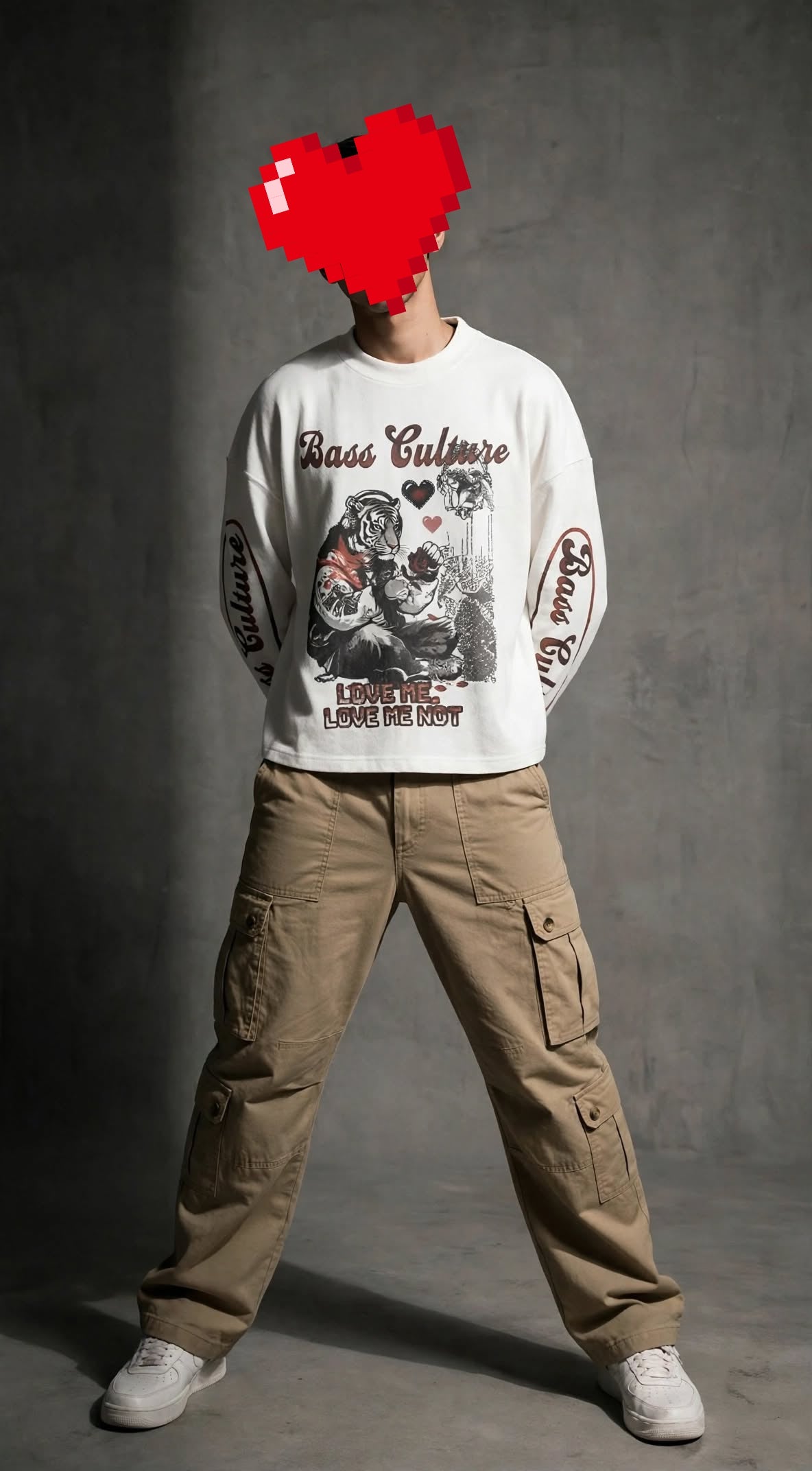 IGNVS Bass Culture Waffle Knit Oversized Full Sleeve T-Shirt - Off-White