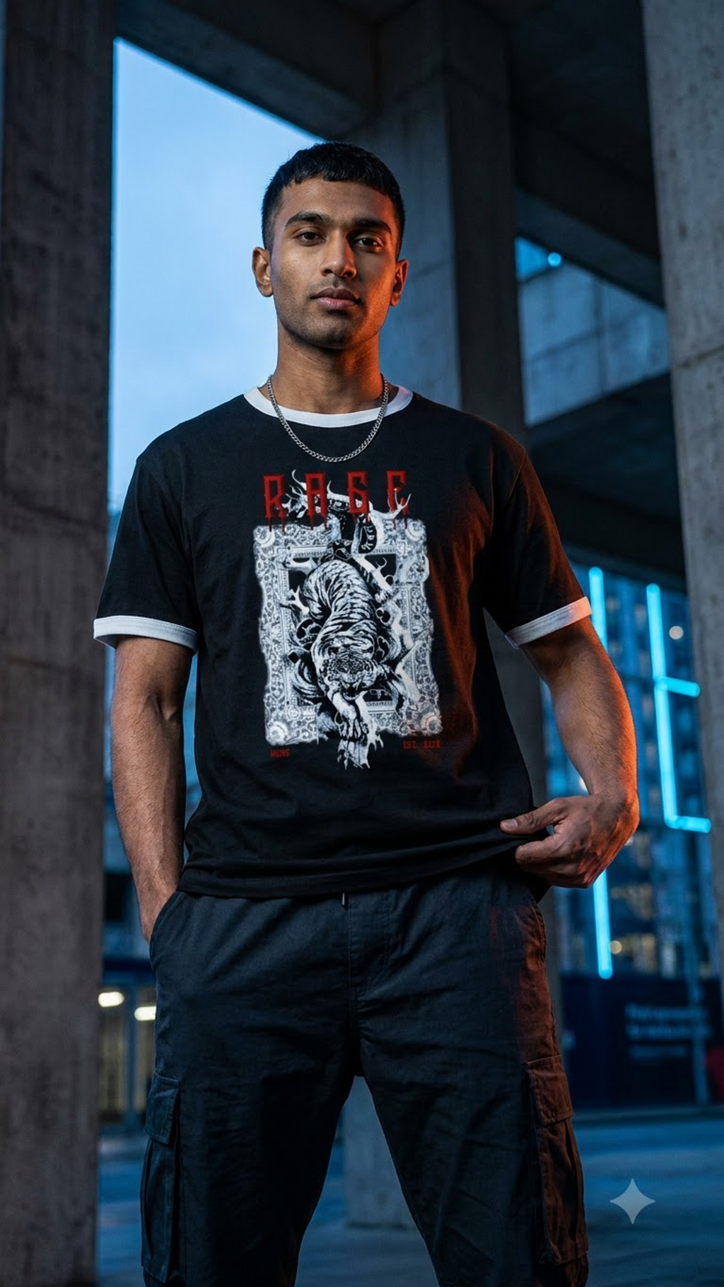 Rage of Tiger Premium Unisex Ringer T-Shirt Black