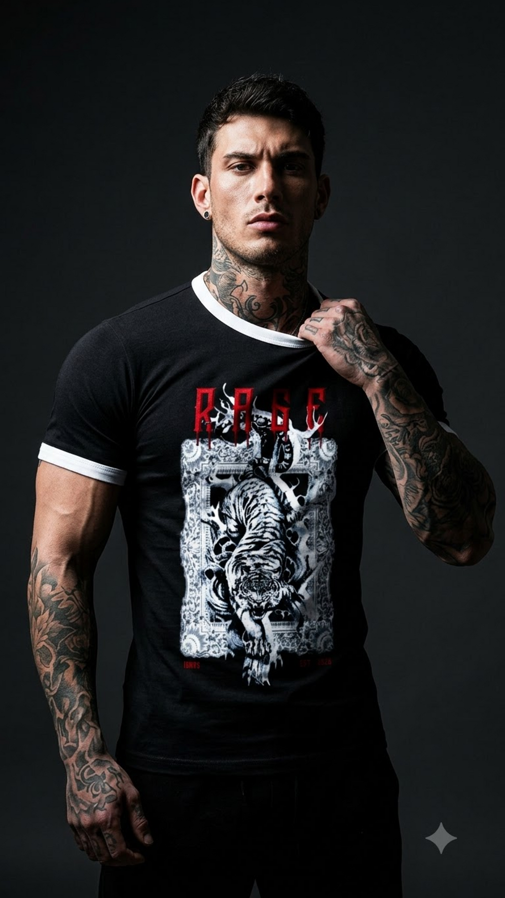 Rage of Tiger Premium Unisex Ringer T-Shirt Black