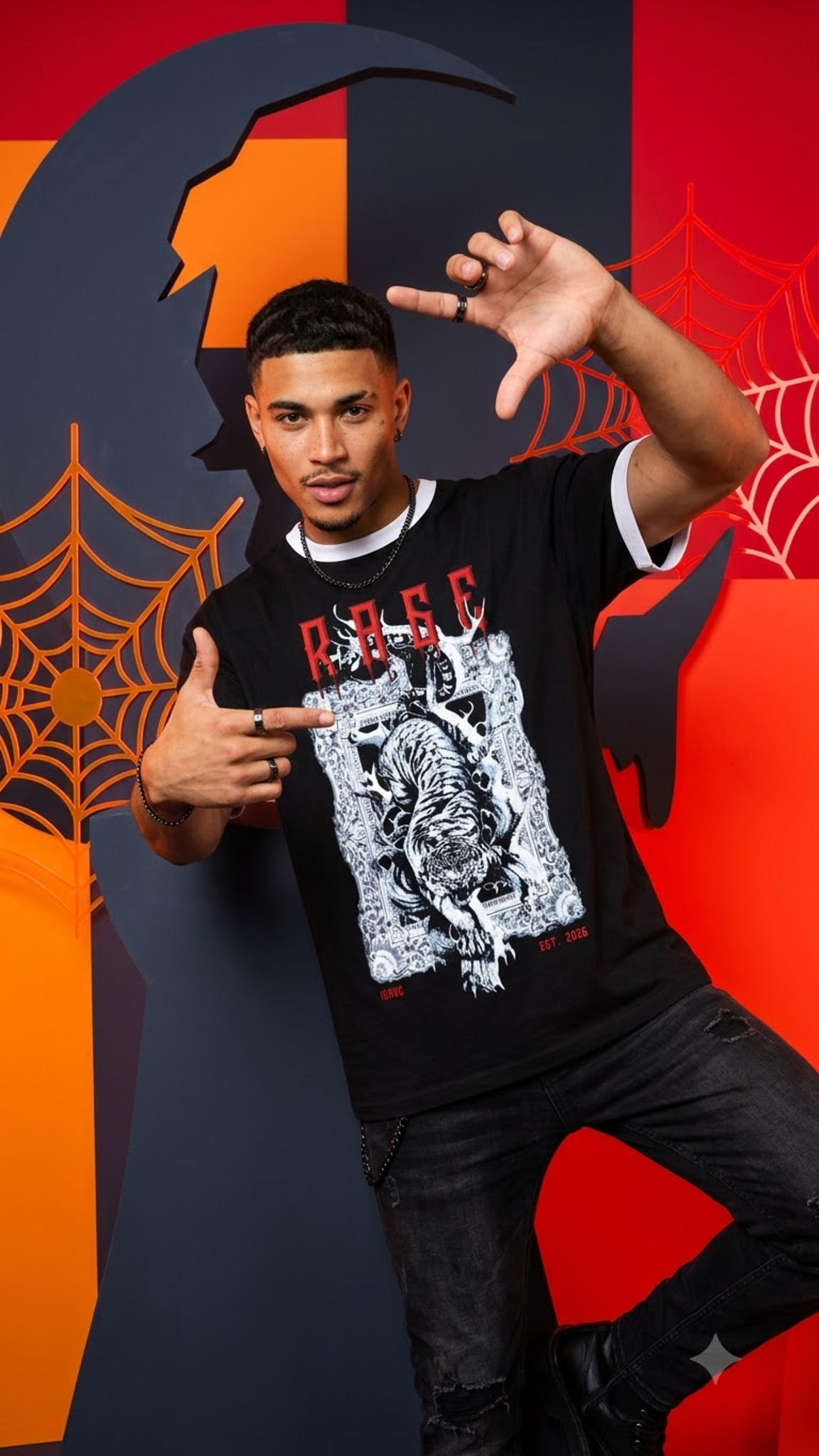 Rage of Tiger Premium Unisex Ringer T-Shirt Black